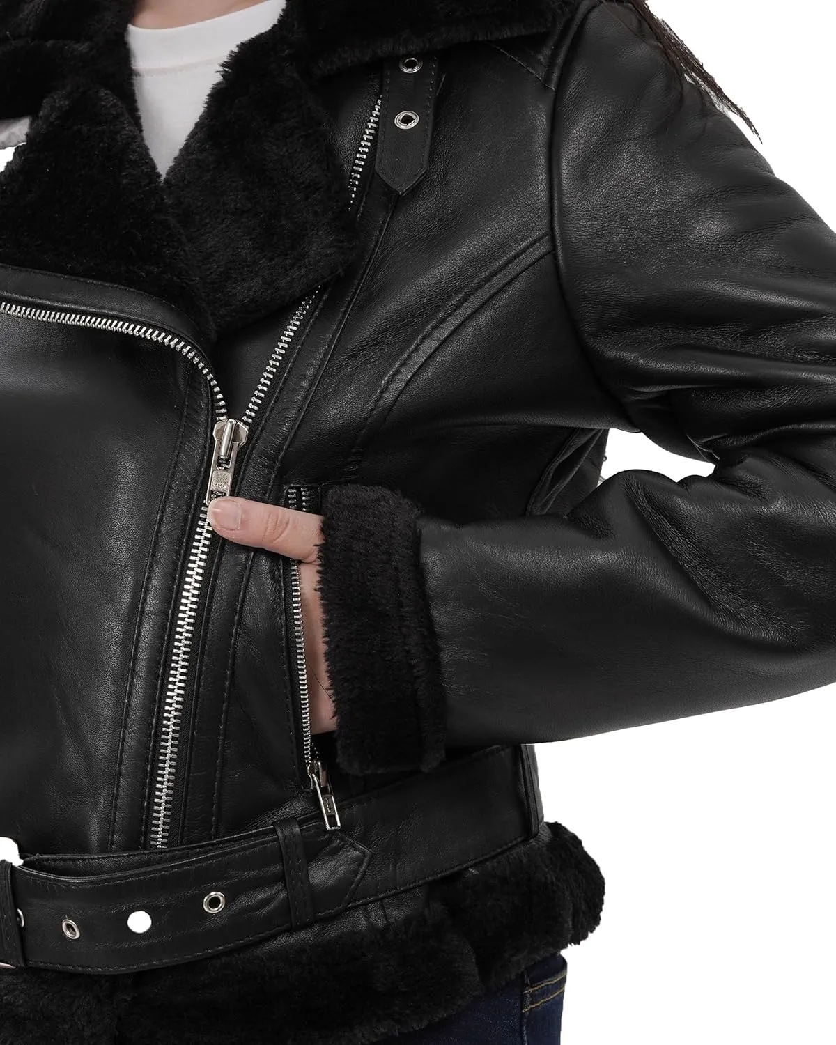Decrum Women Leather Jacket - Stylish Shearling Leather Jackets For Women