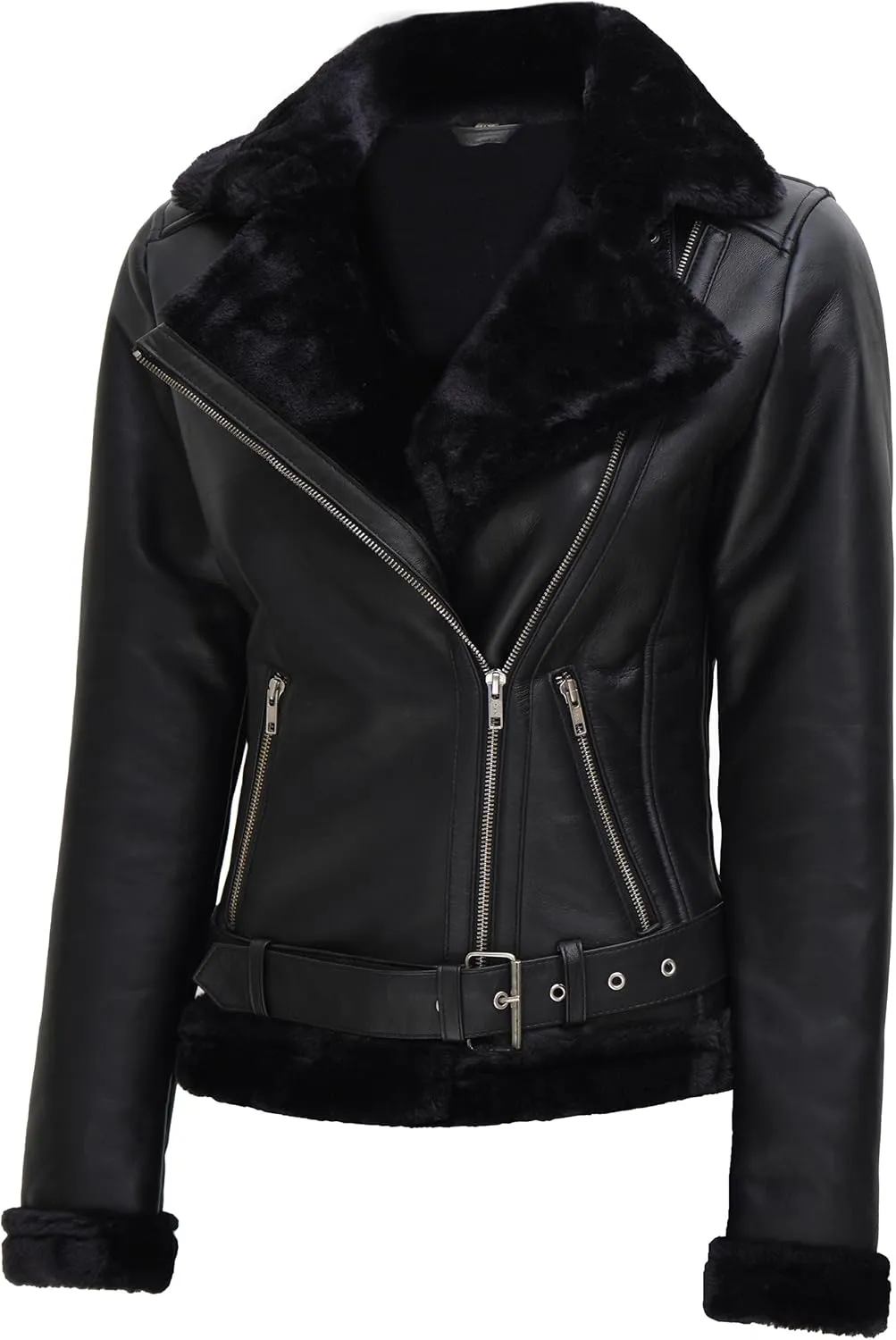 Decrum Women Leather Jacket - Stylish Shearling Leather Jackets For Women