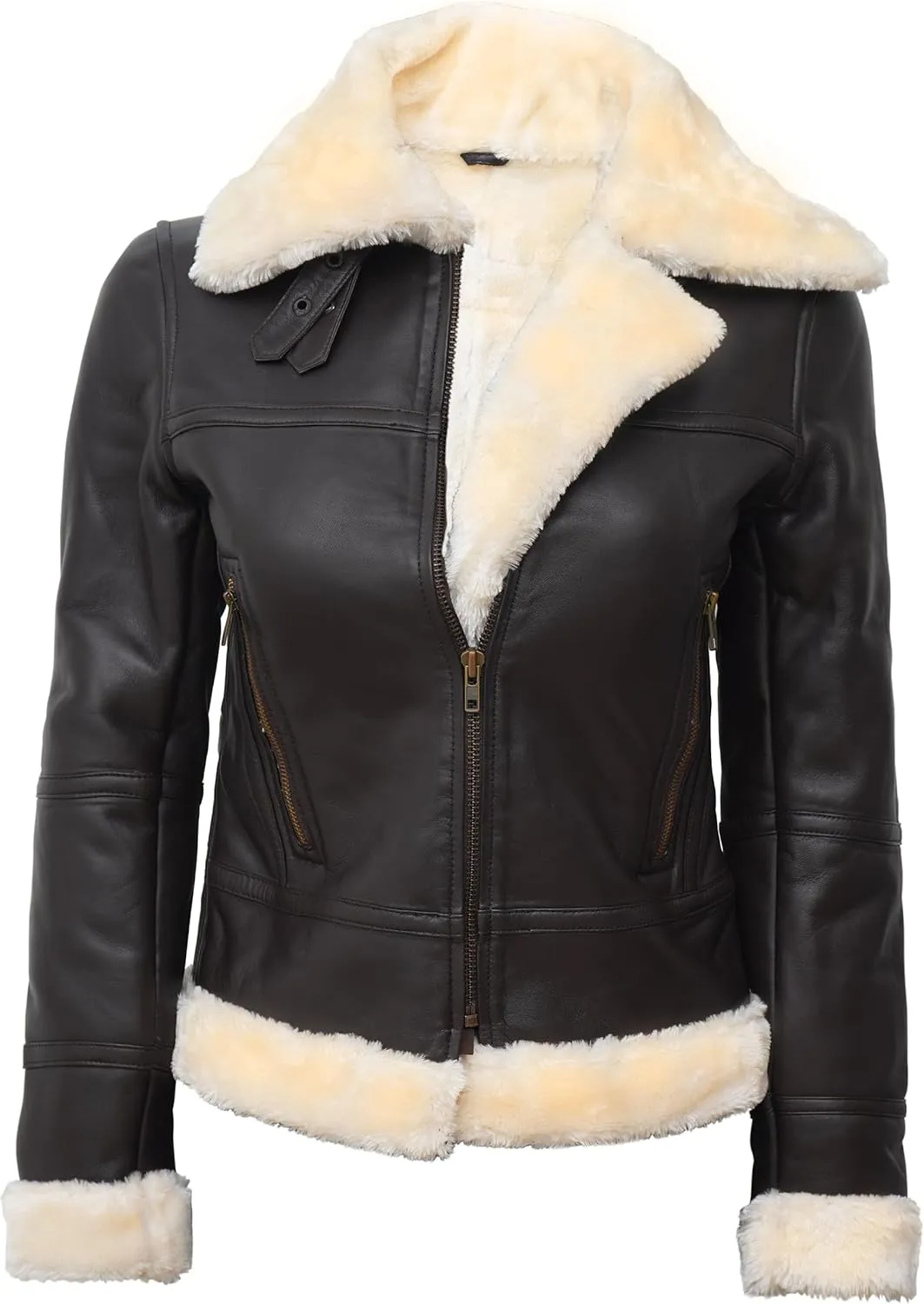 Decrum Women Leather Jacket - Stylish Shearling Leather Jackets For Women