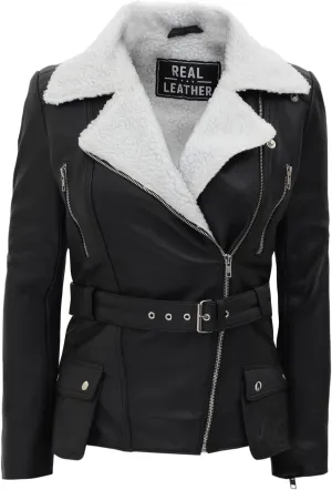 Decrum Women Leather Jacket - Stylish Shearling Leather Jackets For Women