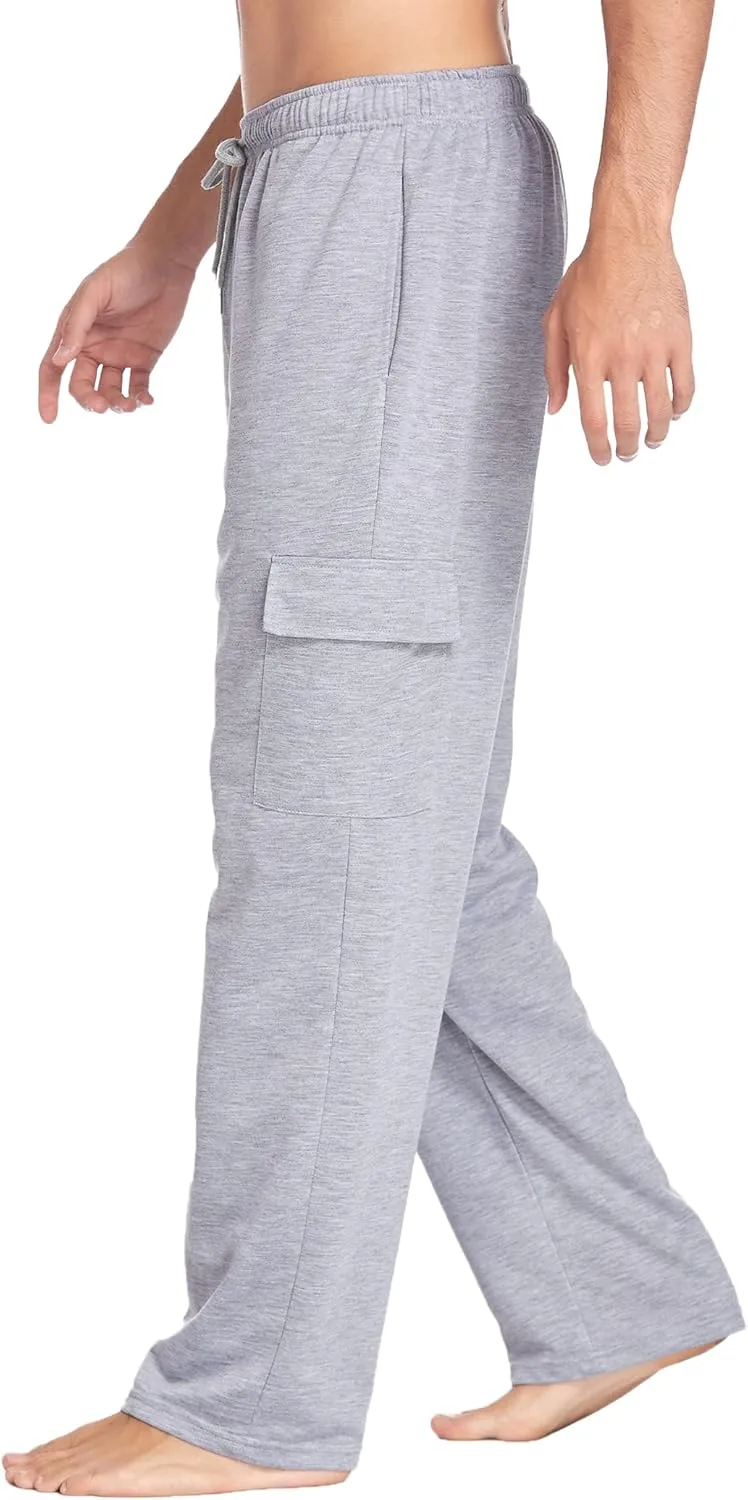 Deyeek Men's Cargo Sweatpants Open Bottom Baggy Sweat Pants for Mens Straight Leg Gym Cargo Sweats Lounge Pants with Pockets