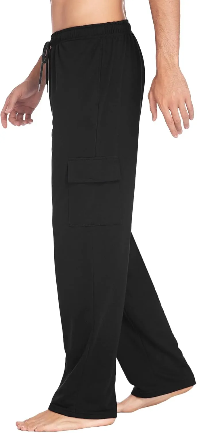 Deyeek Men's Cargo Sweatpants Open Bottom Baggy Sweat Pants for Mens Straight Leg Gym Cargo Sweats Lounge Pants with Pockets