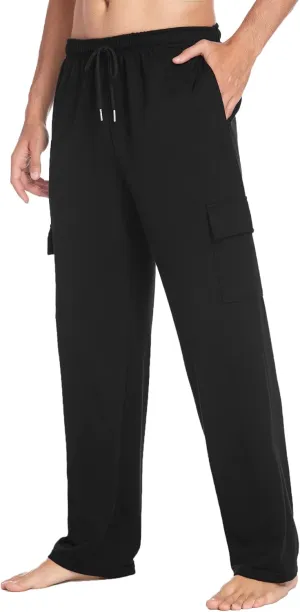 Deyeek Men's Cargo Sweatpants Open Bottom Baggy Sweat Pants for Mens Straight Leg Gym Cargo Sweats Lounge Pants with Pockets