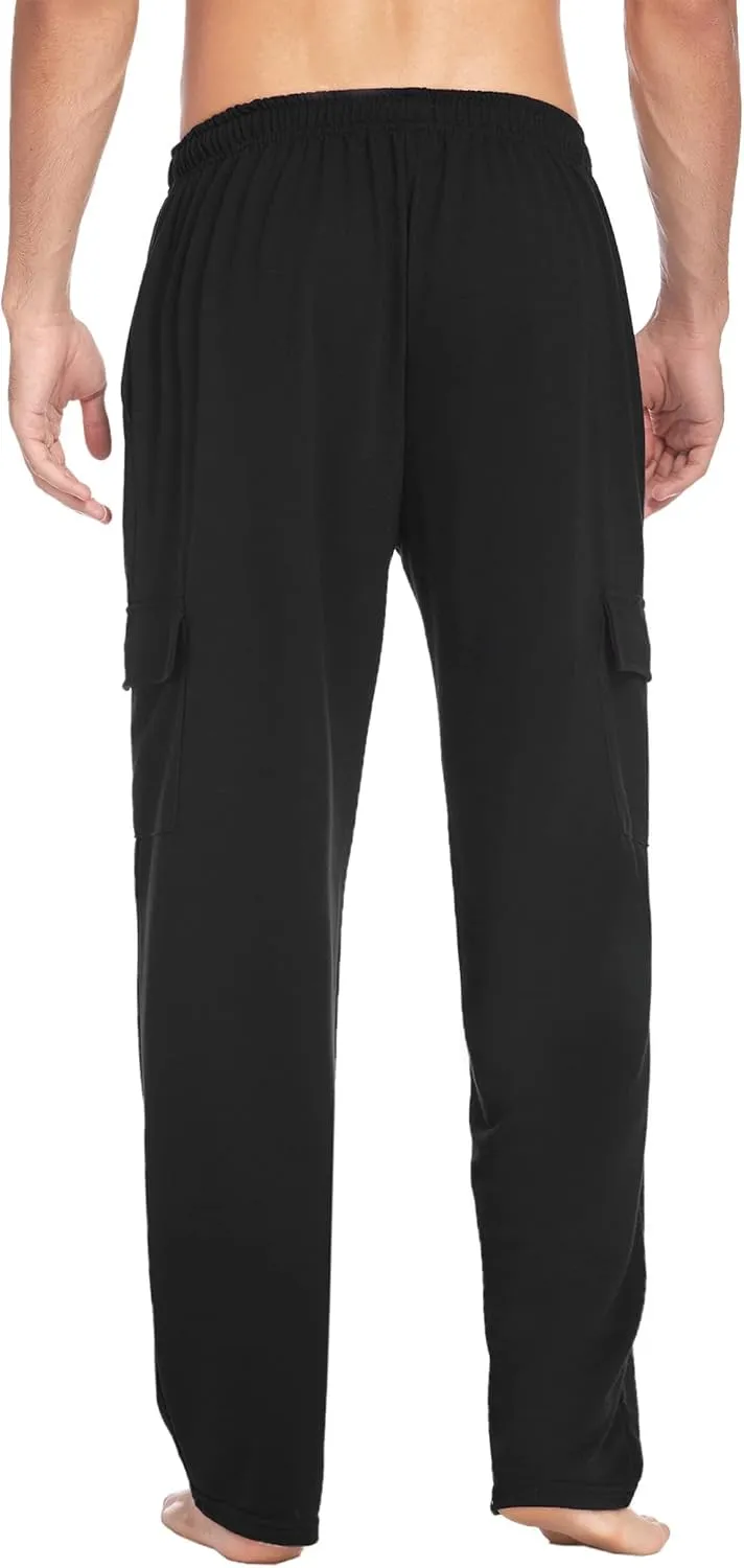Deyeek Men's Cargo Sweatpants Open Bottom Baggy Sweat Pants for Mens Straight Leg Gym Cargo Sweats Lounge Pants with Pockets