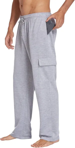 Deyeek Men's Cargo Sweatpants Open Bottom Baggy Sweat Pants for Mens Straight Leg Gym Cargo Sweats Lounge Pants with Pockets