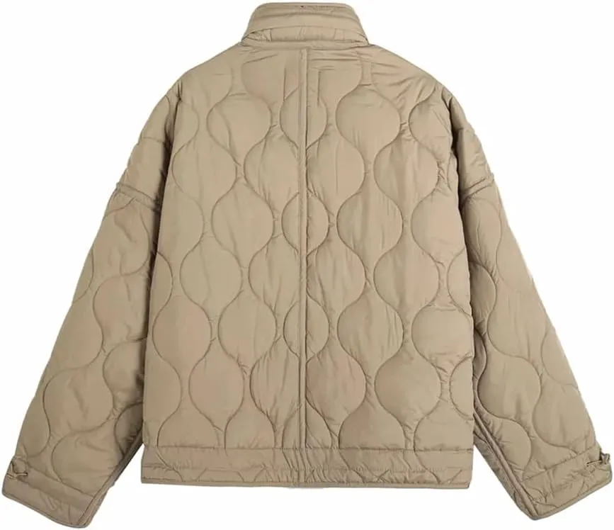 Disimlarl Women's Stand Collar Loose Drawstring Light Cotton-Padded Jacket Short Cotton-Padded Coat