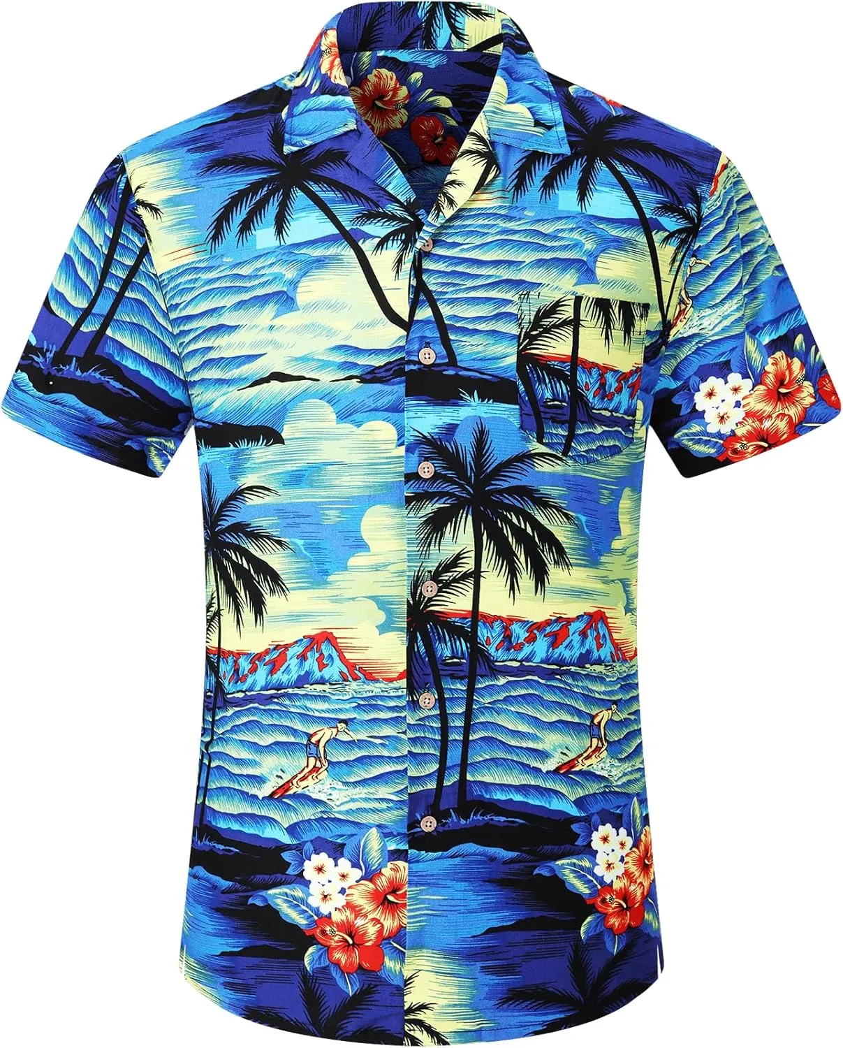 DOKKIA Men's Casual Tropical Floral Short Sleeve Luau Beach Aloha Hawaiian Shirt