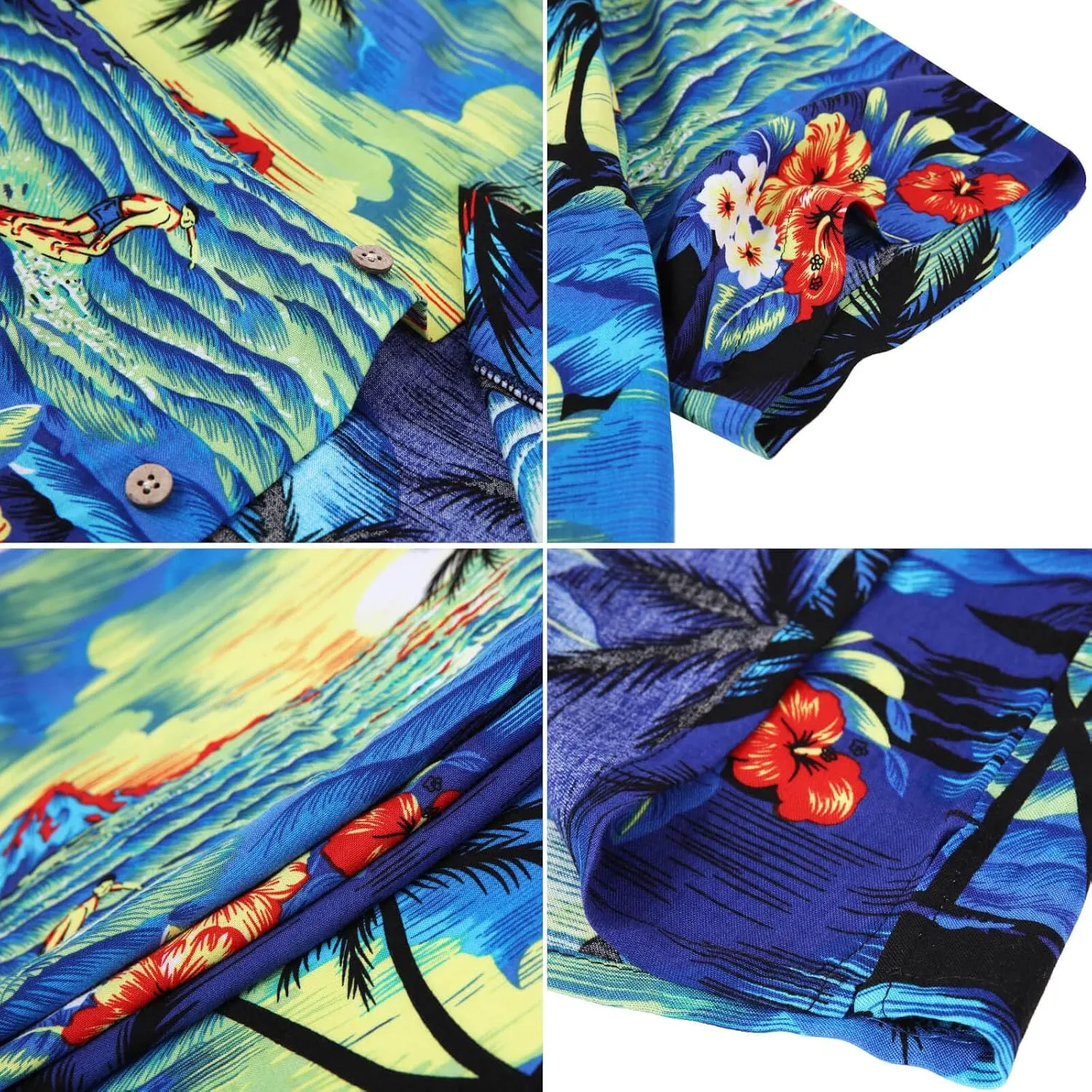 DOKKIA Men's Casual Tropical Floral Short Sleeve Luau Beach Aloha Hawaiian Shirt