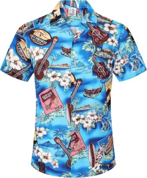 DOKKIA Men's Casual Tropical Floral Short Sleeve Luau Beach Aloha Hawaiian Shirt