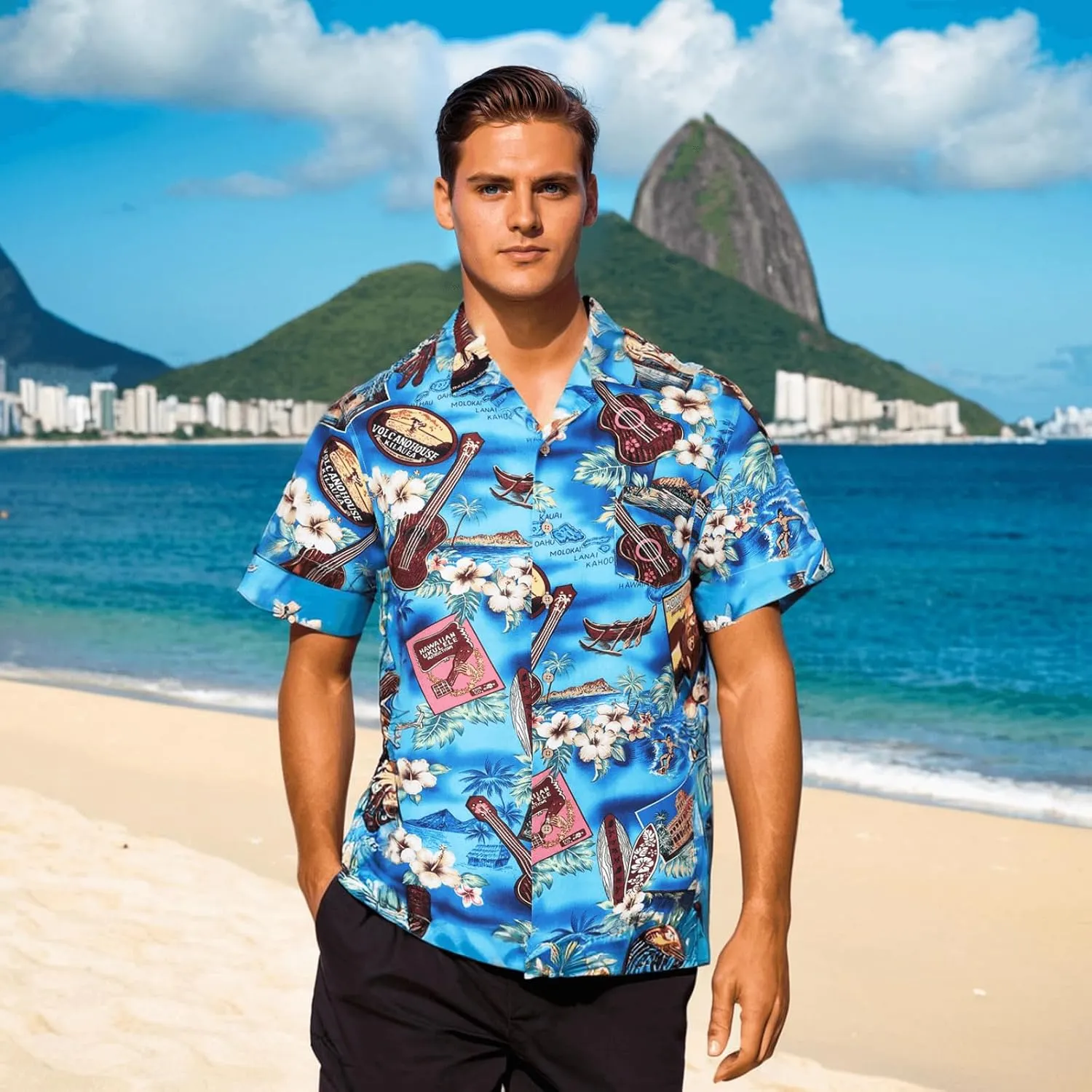 DOKKIA Men's Casual Tropical Floral Short Sleeve Luau Beach Aloha Hawaiian Shirt