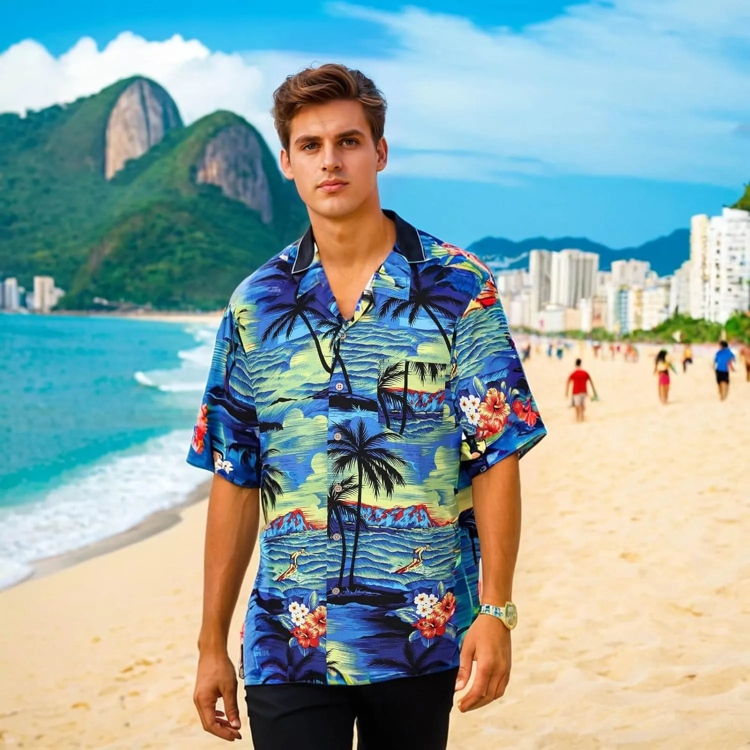 DOKKIA Men's Casual Tropical Floral Short Sleeve Luau Beach Aloha Hawaiian Shirt