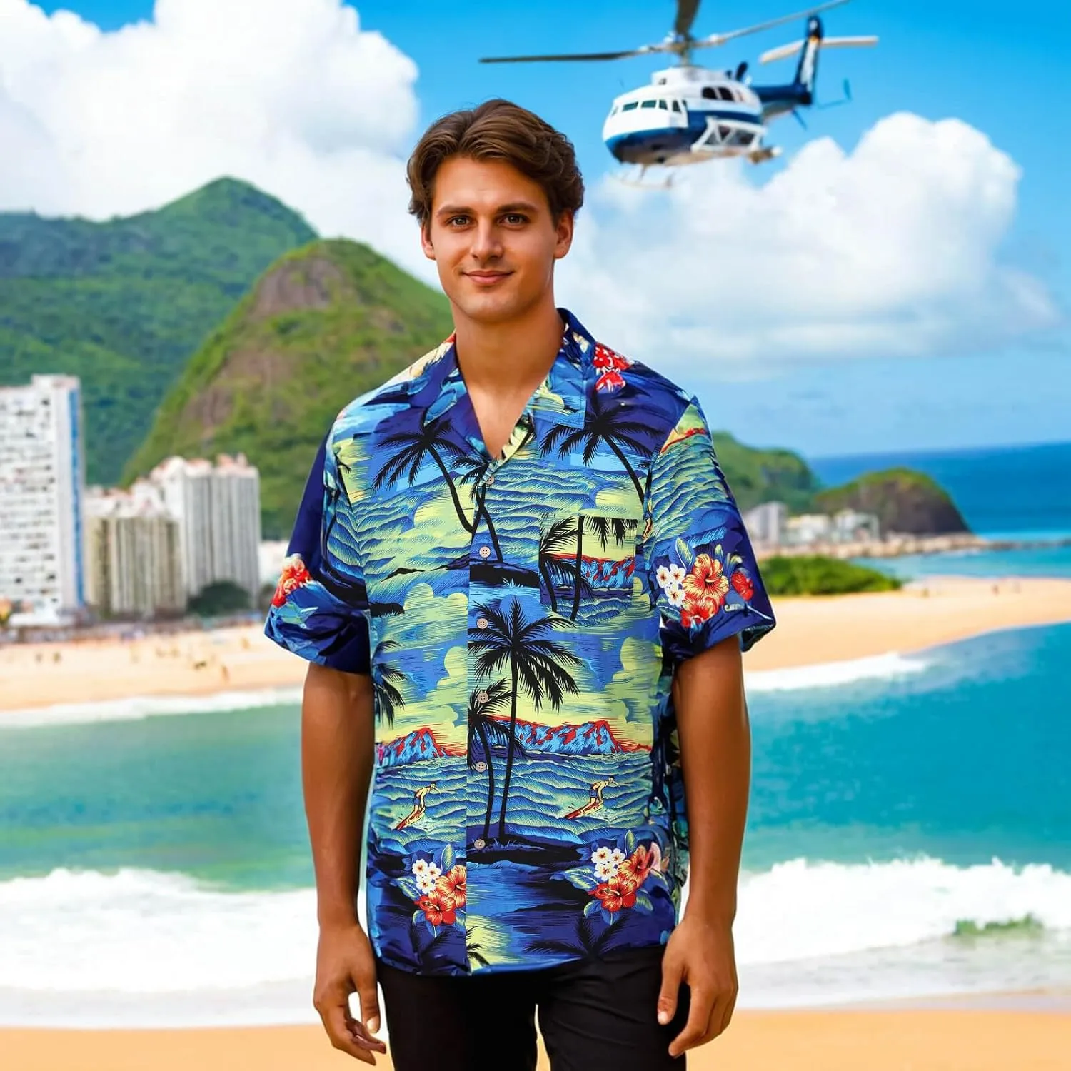 DOKKIA Men's Casual Tropical Floral Short Sleeve Luau Beach Aloha Hawaiian Shirt