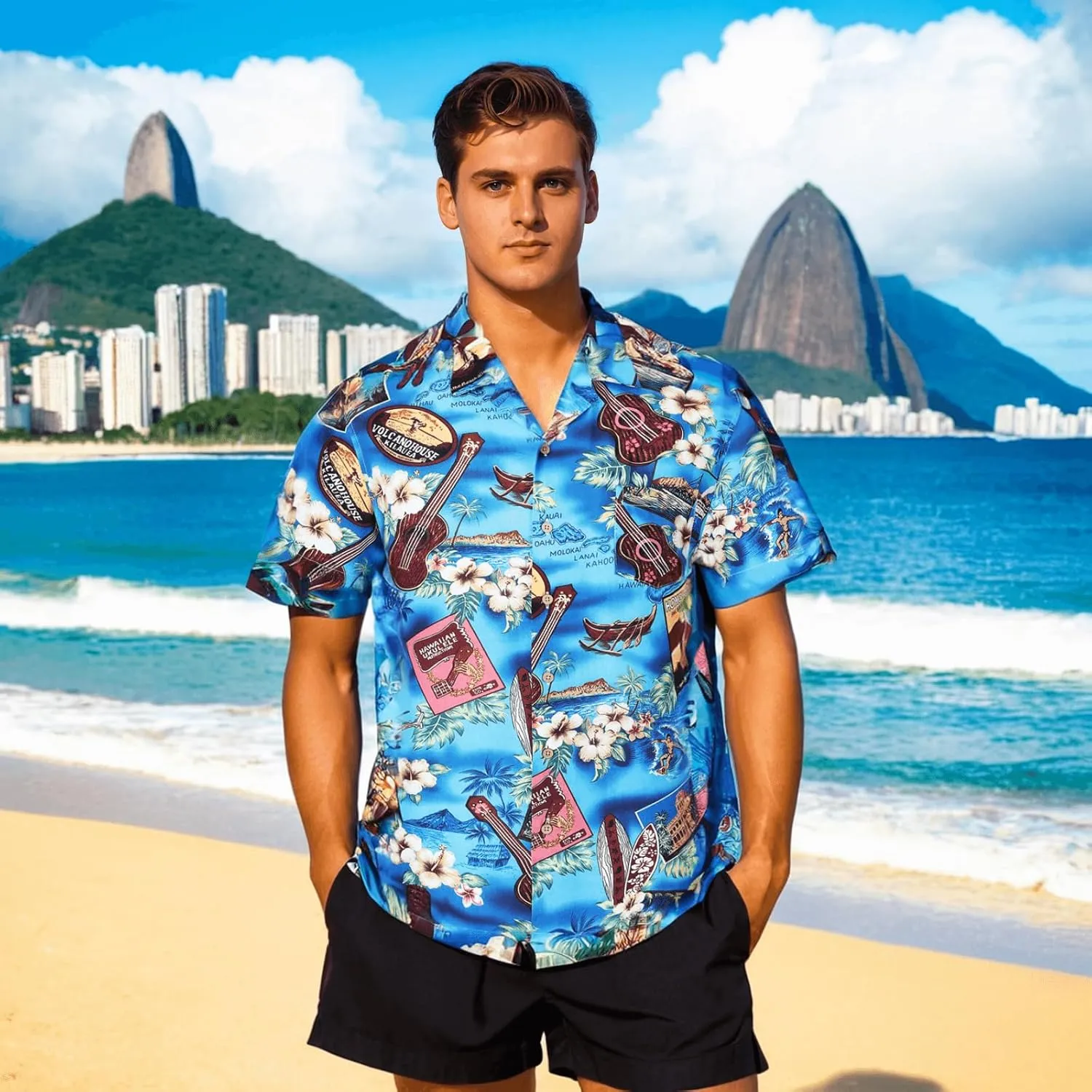 DOKKIA Men's Casual Tropical Floral Short Sleeve Luau Beach Aloha Hawaiian Shirt