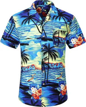 DOKKIA Men's Casual Tropical Floral Short Sleeve Luau Beach Aloha Hawaiian Shirt