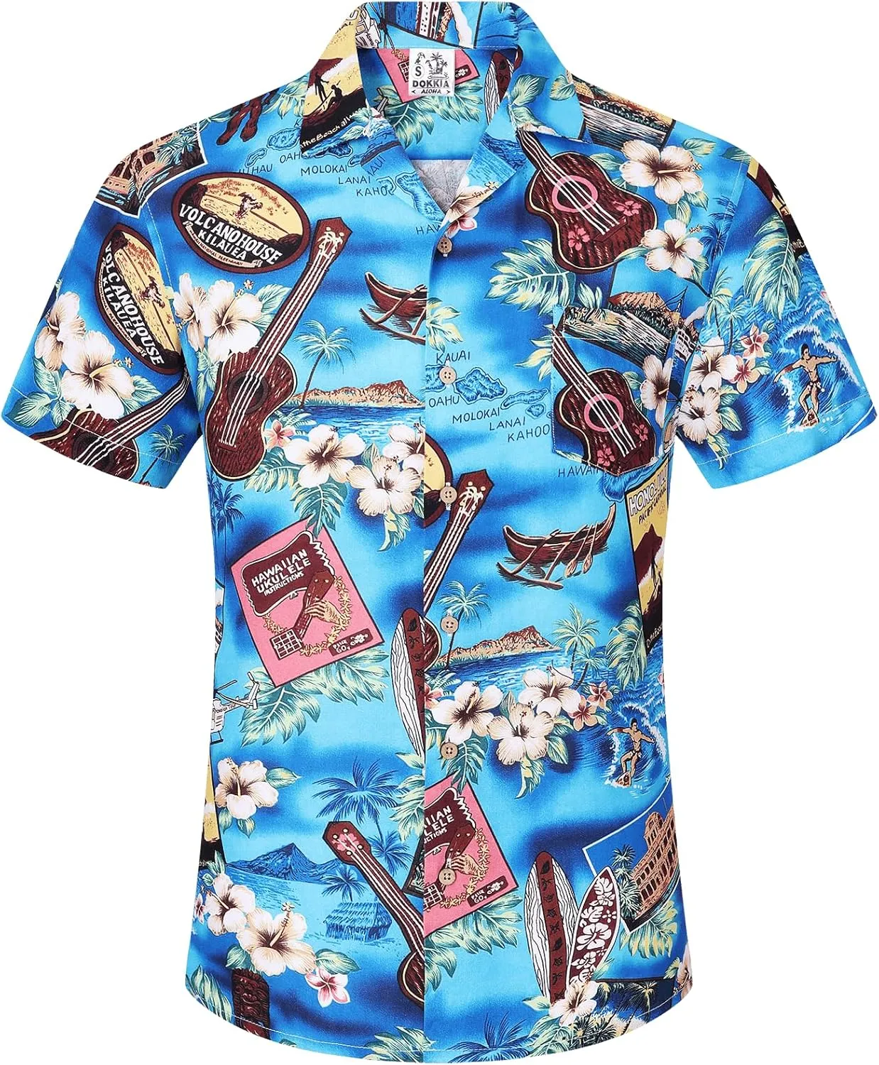 DOKKIA Men's Casual Tropical Floral Short Sleeve Luau Beach Aloha Hawaiian Shirt