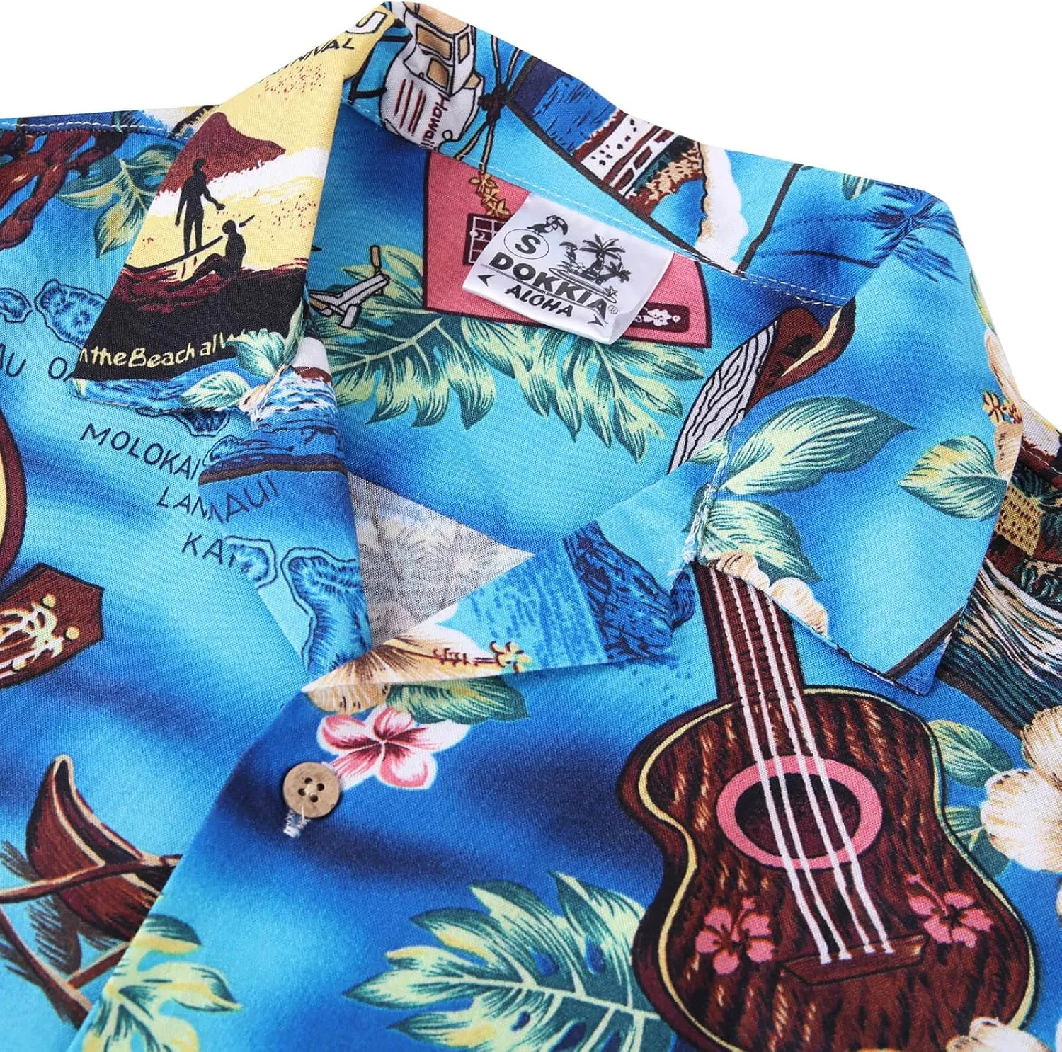 DOKKIA Men's Casual Tropical Floral Short Sleeve Luau Beach Aloha Hawaiian Shirt