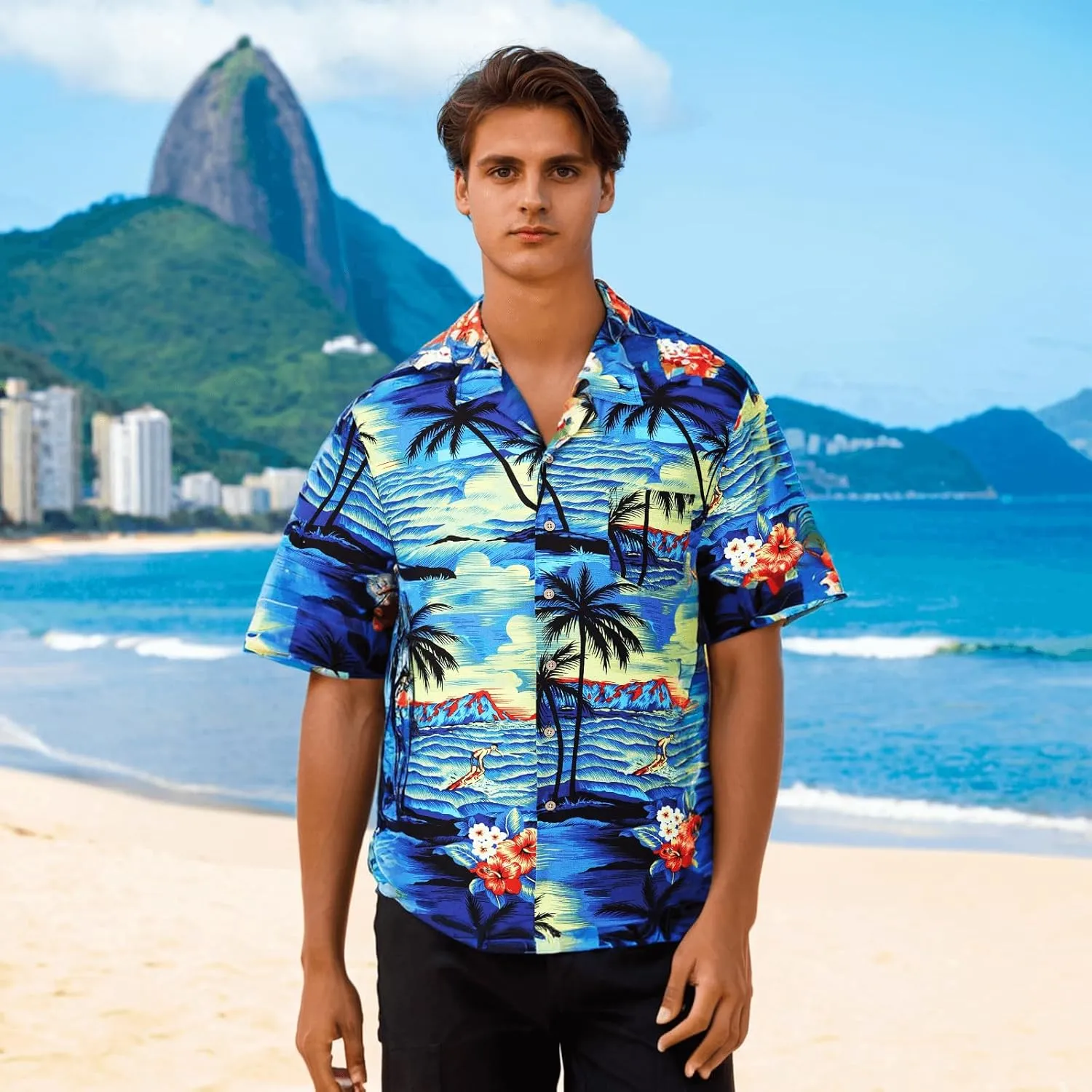 DOKKIA Men's Casual Tropical Floral Short Sleeve Luau Beach Aloha Hawaiian Shirt