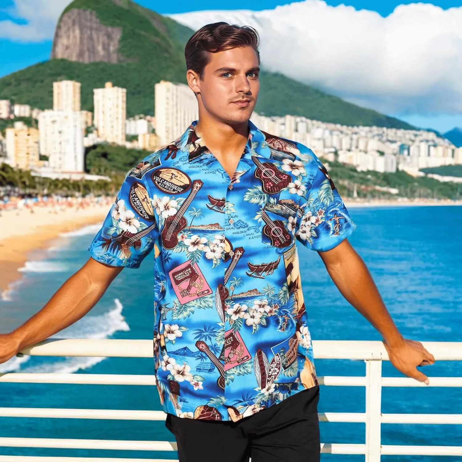 DOKKIA Men's Casual Tropical Floral Short Sleeve Luau Beach Aloha Hawaiian Shirt