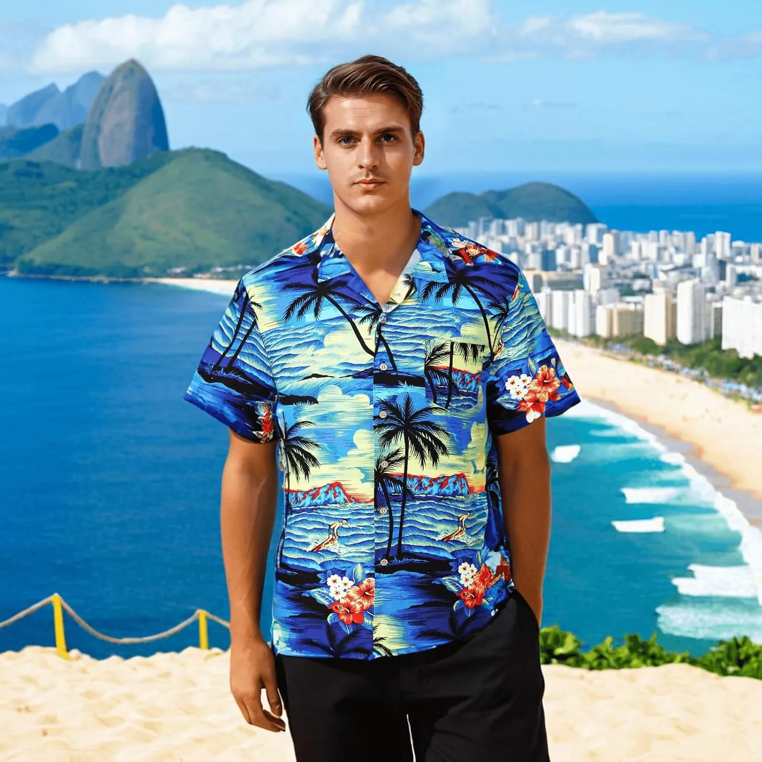 DOKKIA Men's Casual Tropical Floral Short Sleeve Luau Beach Aloha Hawaiian Shirt