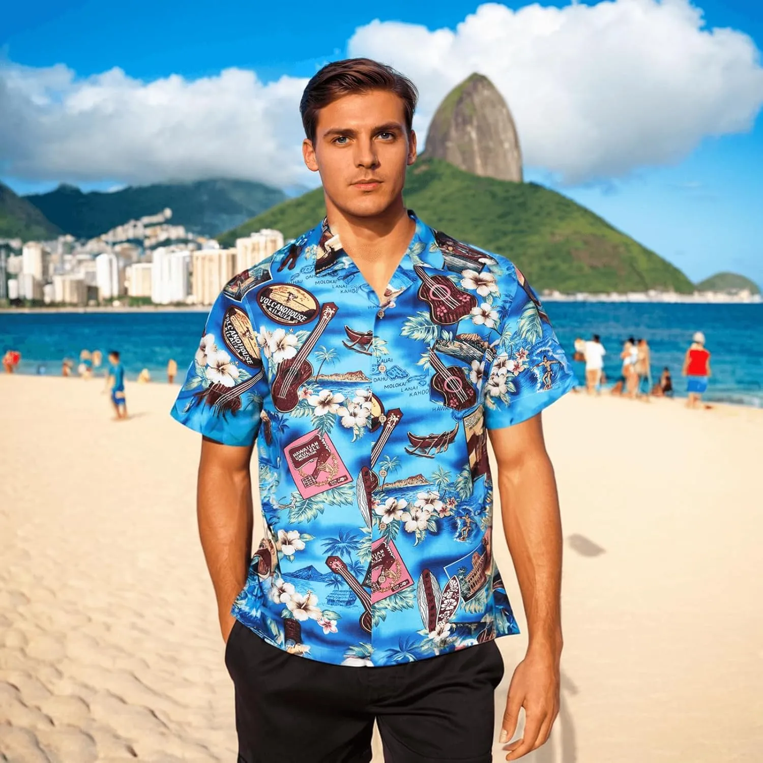 DOKKIA Men's Casual Tropical Floral Short Sleeve Luau Beach Aloha Hawaiian Shirt