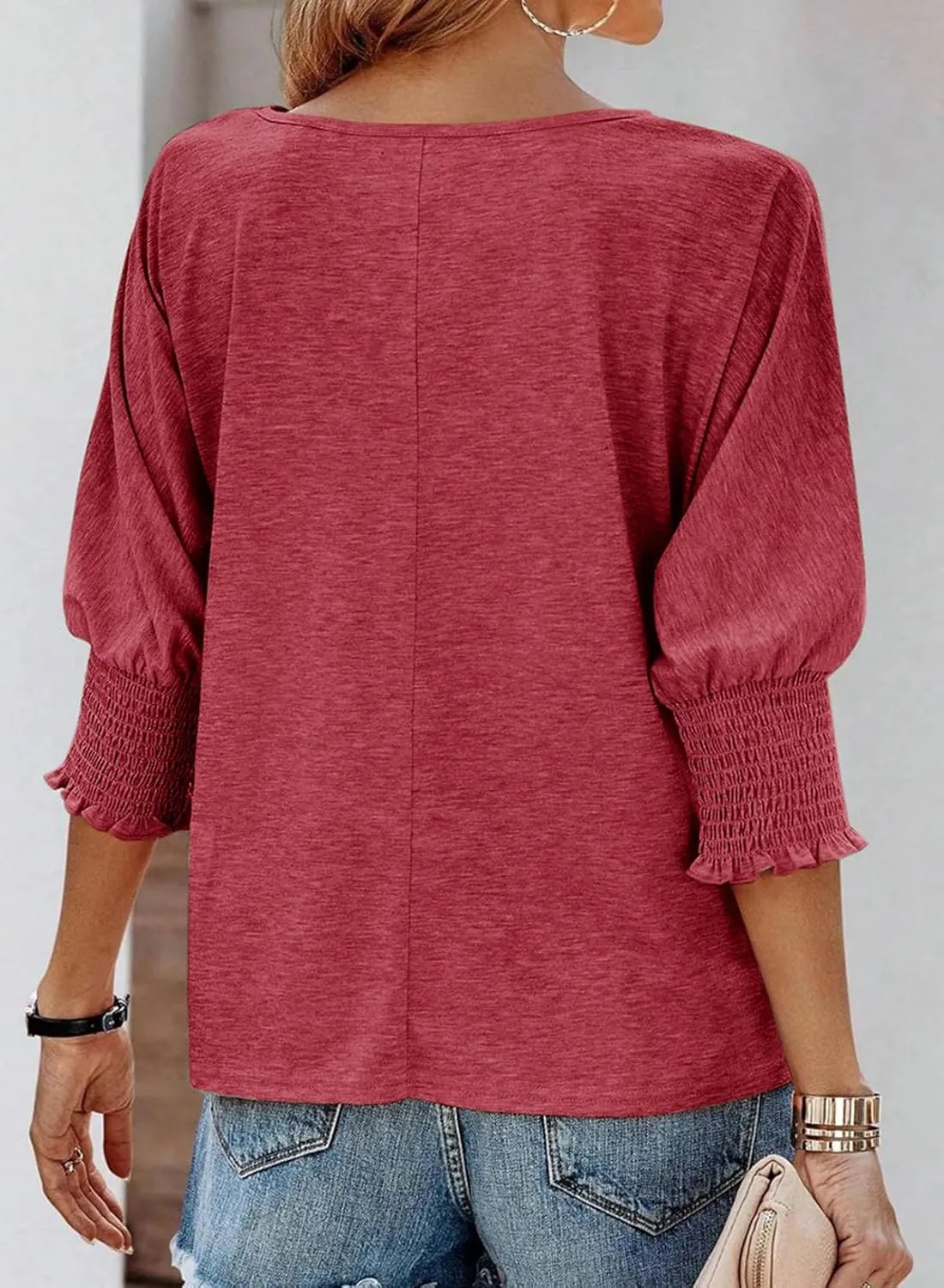 Dokotoo Women's 2025 Fashion Tops 3/4 Sleeve T-Shirts Cute Crewneck Basic Business Tees Blouses