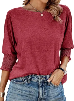 Dokotoo Women's 2025 Fashion Tops 3/4 Sleeve T-Shirts Cute Crewneck Basic Business Tees Blouses