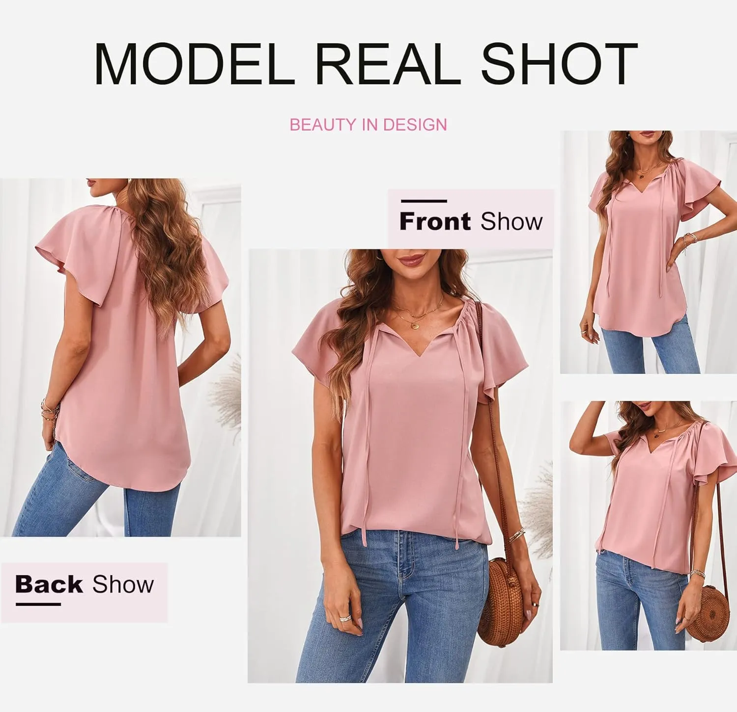 Dokotoo Women's Casual Boho Floral Printed V Neck Tops Drawstring Short Long Sleeve T Shirt Blouses