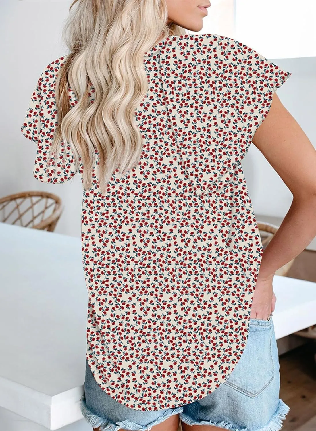 Dokotoo Women's Casual Boho Floral Printed V Neck Tops Drawstring Short Long Sleeve T Shirt Blouses