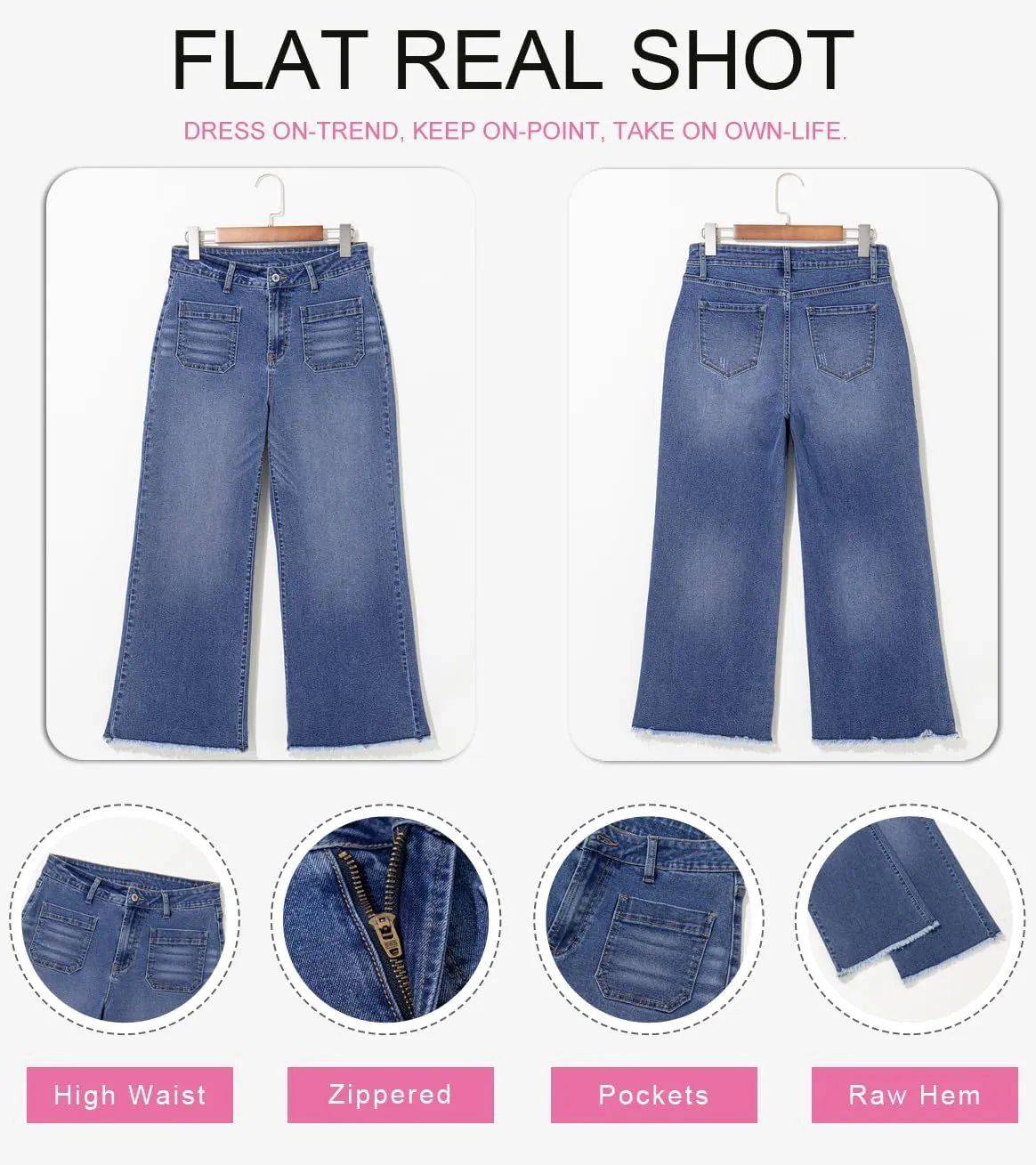 Dokotoo Women's Jeans High Waisted Flare Jeans Raw Hem Denim Pants with Pockets