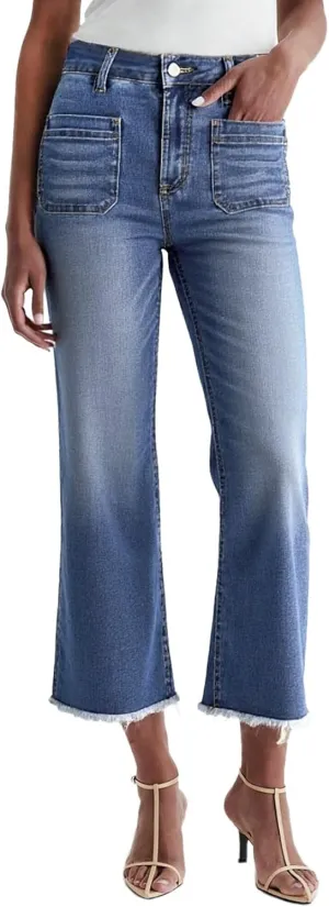 Dokotoo Women's Jeans High Waisted Flare Jeans Raw Hem Denim Pants with Pockets