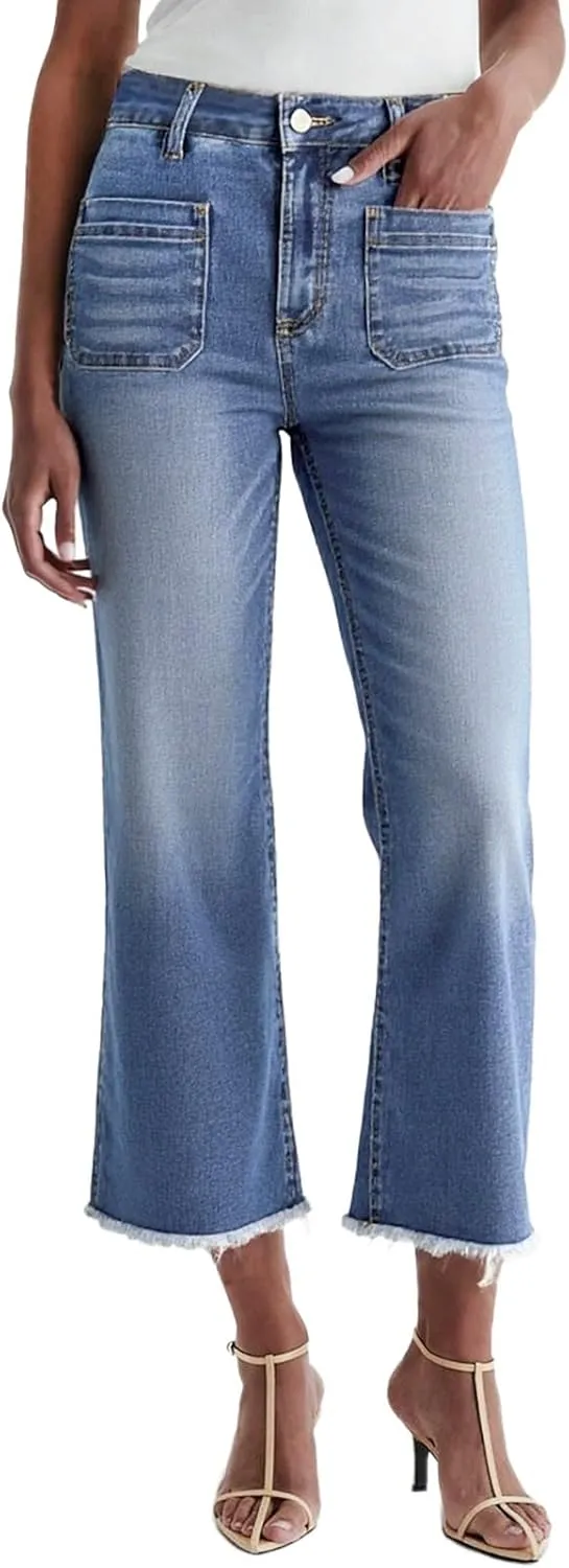 Dokotoo Women's Jeans High Waisted Flare Jeans Raw Hem Denim Pants with Pockets