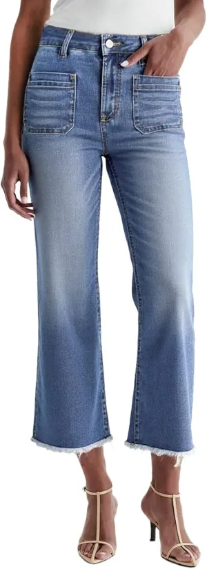 Dokotoo Women's Jeans High Waisted Flare Jeans Raw Hem Denim Pants with Pockets