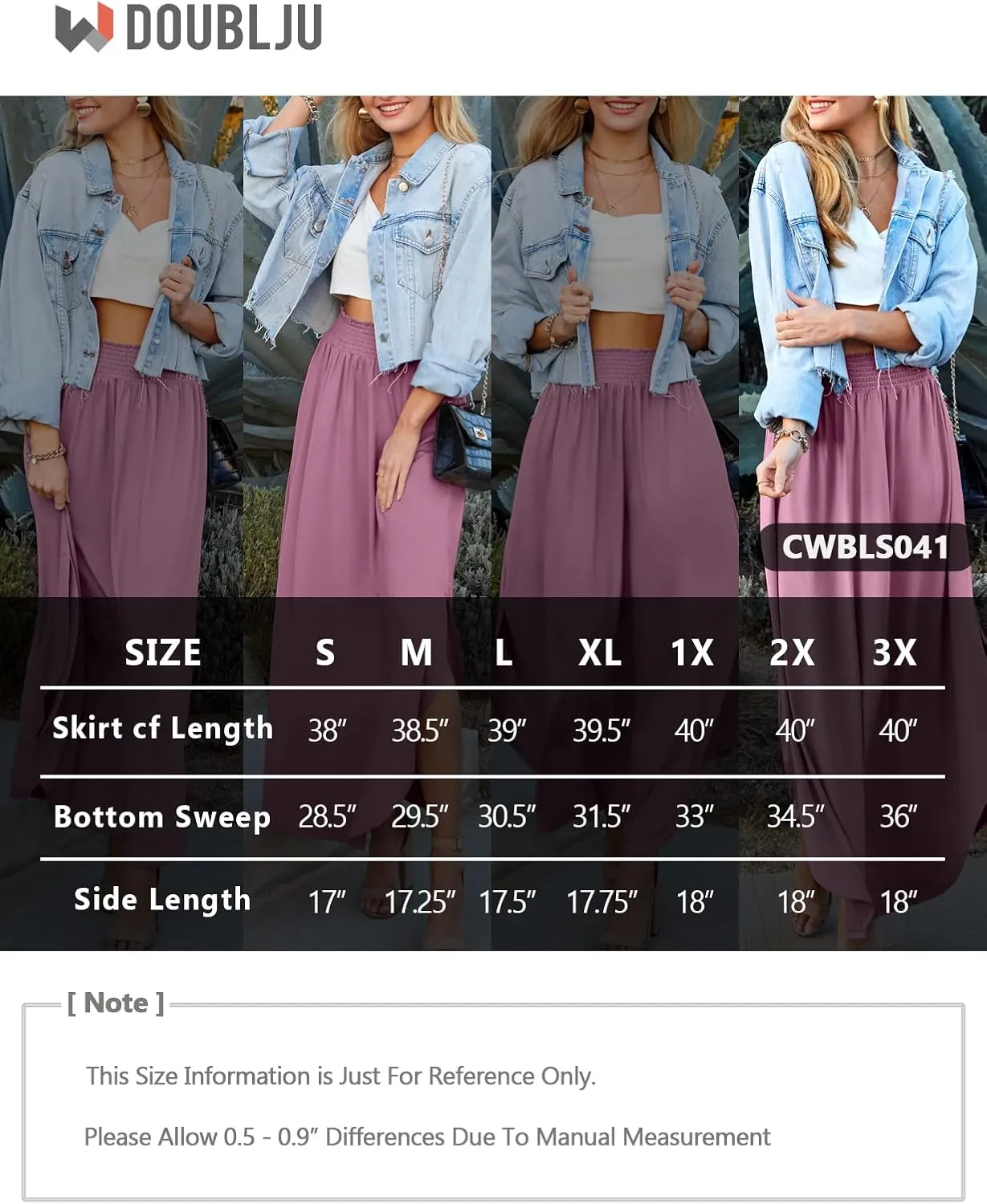DOUBLJU Casual High Waisted Maxi Skirts Elastic Waist Band Ankle Length Trendy Summer Long Skirt for Womens with Plus Size