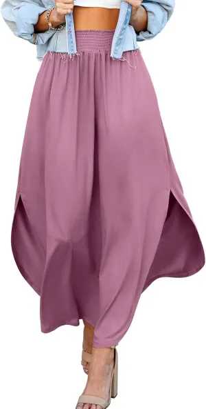 DOUBLJU Casual High Waisted Maxi Skirts Elastic Waist Band Ankle Length Trendy Summer Long Skirt for Womens with Plus Size