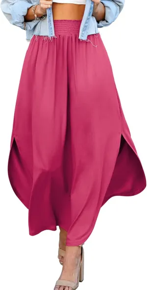DOUBLJU Casual High Waisted Maxi Skirts Elastic Waist Band Ankle Length Trendy Summer Long Skirt for Womens with Plus Size