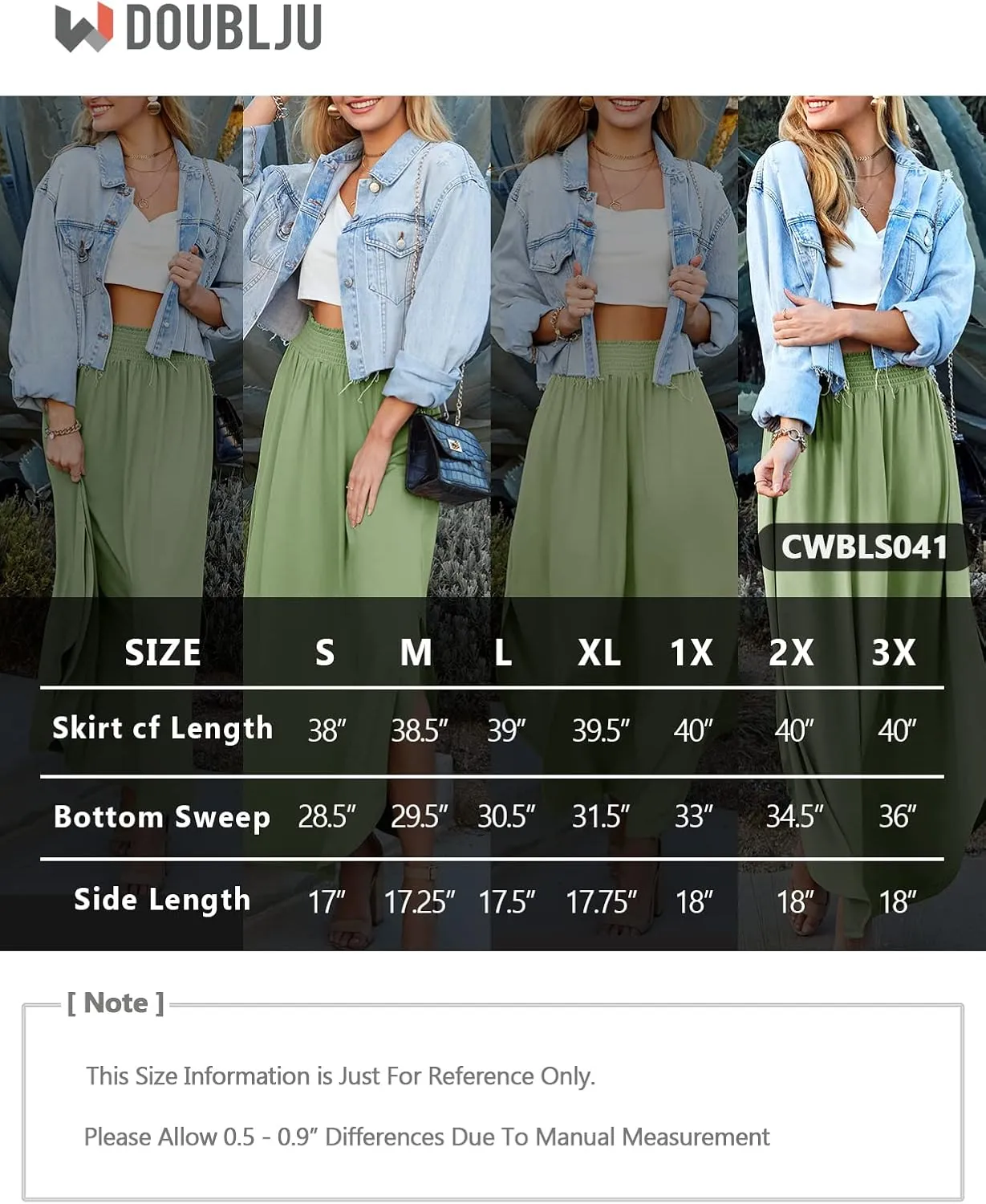 DOUBLJU Casual High Waisted Maxi Skirts Elastic Waist Band Ankle Length Trendy Summer Long Skirt for Womens with Plus Size