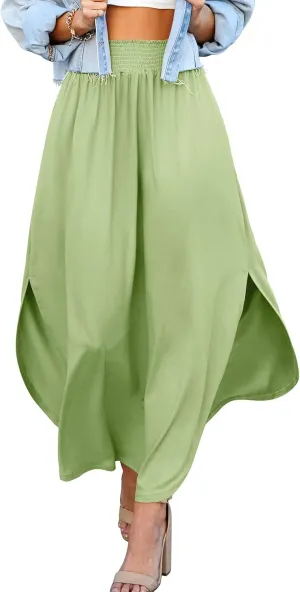 DOUBLJU Casual High Waisted Maxi Skirts Elastic Waist Band Ankle Length Trendy Summer Long Skirt for Womens with Plus Size
