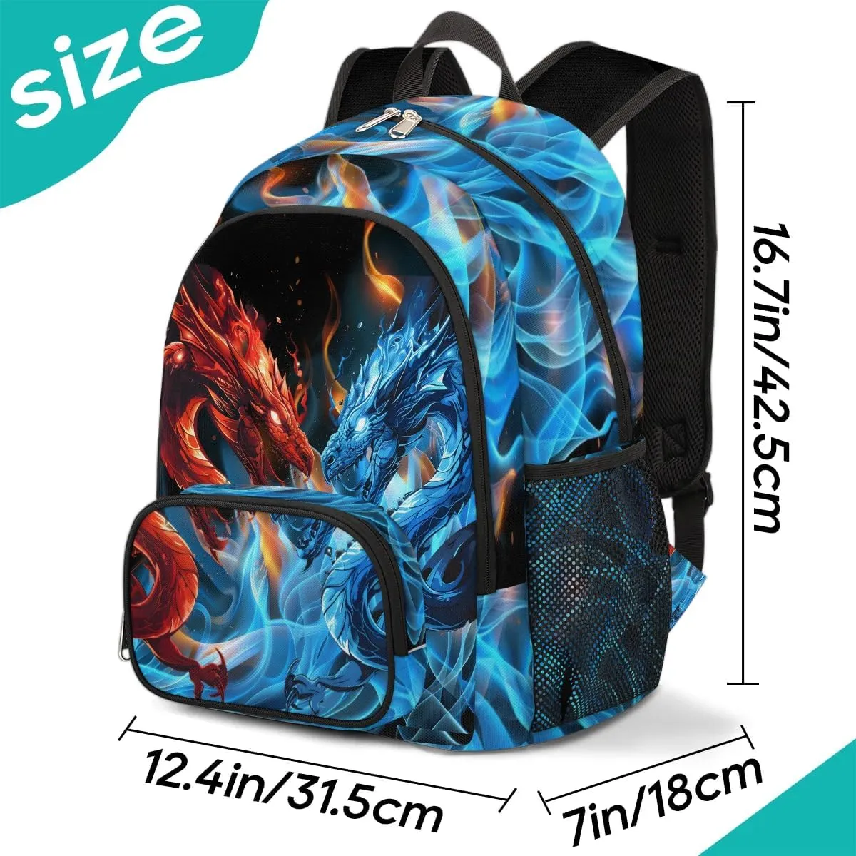 Dragon Backpack for Boys, School Boys Backpack for Kids Children Teens Preschool Elementary Kindergarten Bookbags School Bags 14 inch Laptop Backpacks Casual Travel Hiking Gym Back Pack