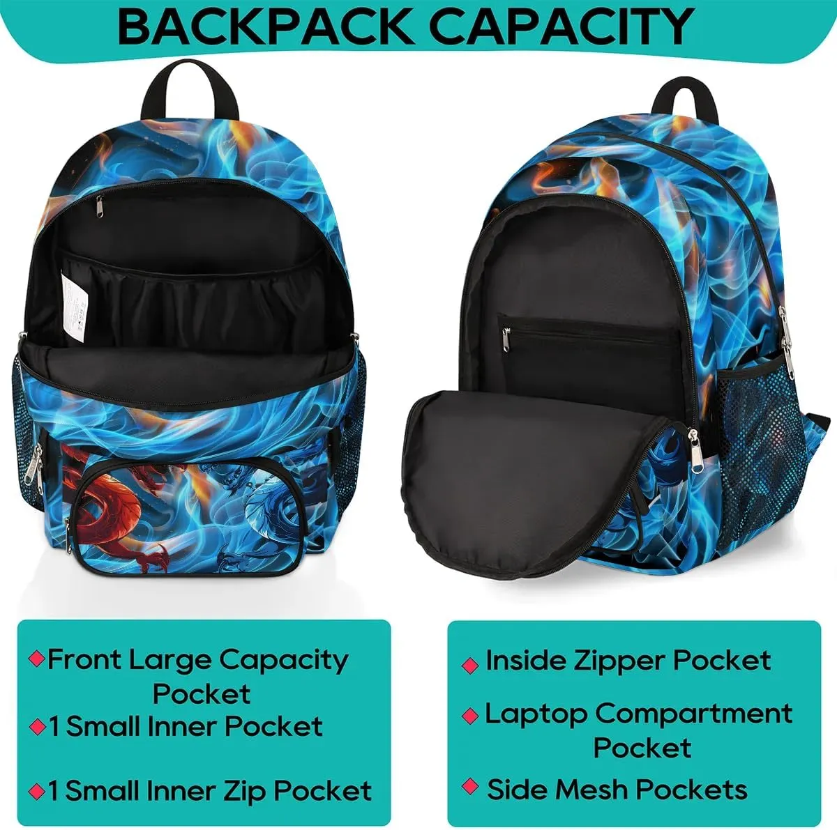 Dragon Backpack for Boys, School Boys Backpack for Kids Children Teens Preschool Elementary Kindergarten Bookbags School Bags 14 inch Laptop Backpacks Casual Travel Hiking Gym Back Pack