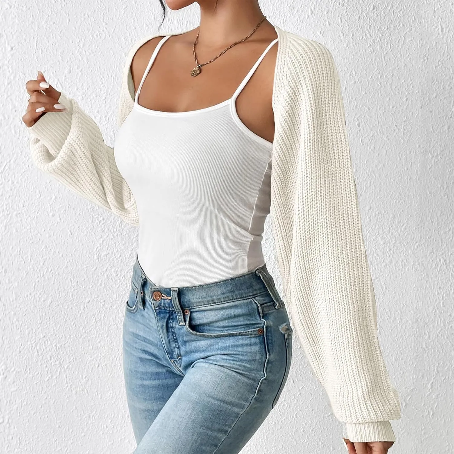 Durio Bolero Shrugs for Women Y2K Long Sleeve Cropped Sweater Cardigan Open Front Womens Fall Fashion 2024