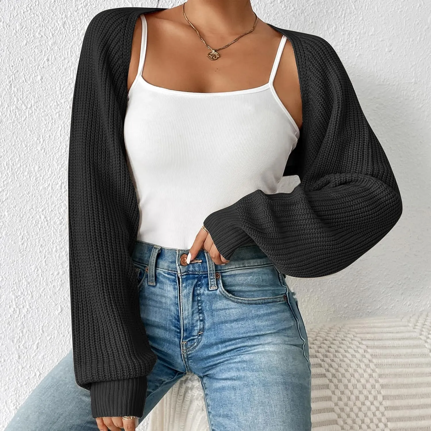 Durio Bolero Shrugs for Women Y2K Long Sleeve Cropped Sweater Cardigan Open Front Womens Fall Fashion 2024