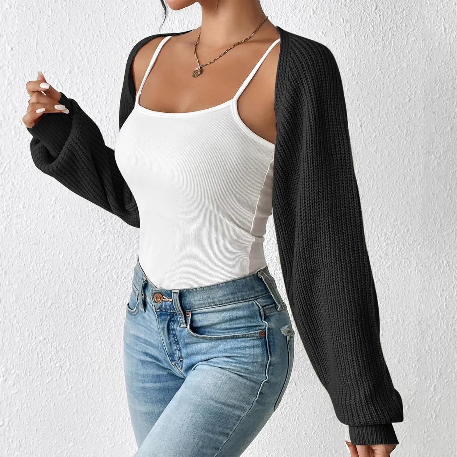 Durio Bolero Shrugs for Women Y2K Long Sleeve Cropped Sweater Cardigan Open Front Womens Fall Fashion 2024