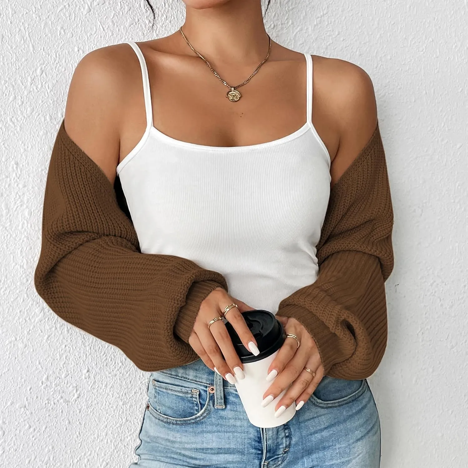 Durio Bolero Shrugs for Women Y2K Long Sleeve Cropped Sweater Cardigan Open Front Womens Fall Fashion 2024