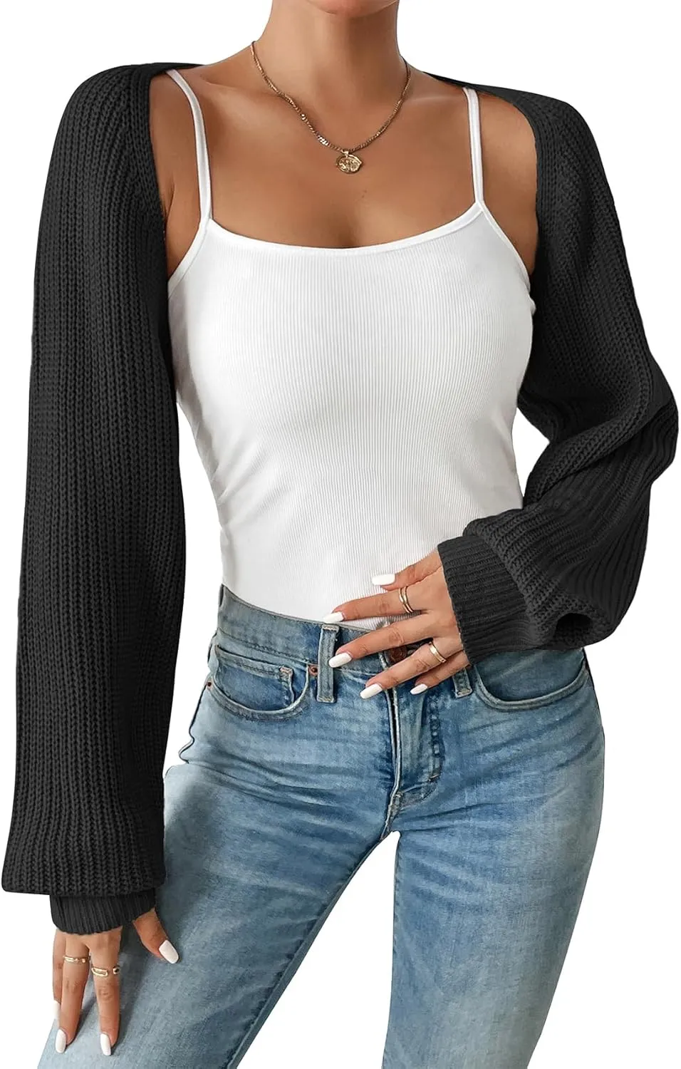 Durio Bolero Shrugs for Women Y2K Long Sleeve Cropped Sweater Cardigan Open Front Womens Fall Fashion 2024