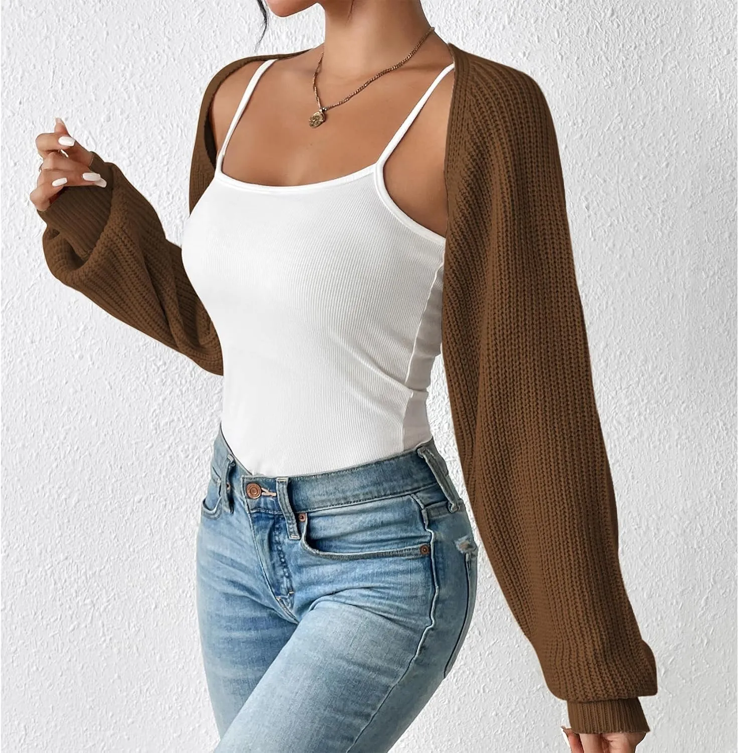 Durio Bolero Shrugs for Women Y2K Long Sleeve Cropped Sweater Cardigan Open Front Womens Fall Fashion 2024