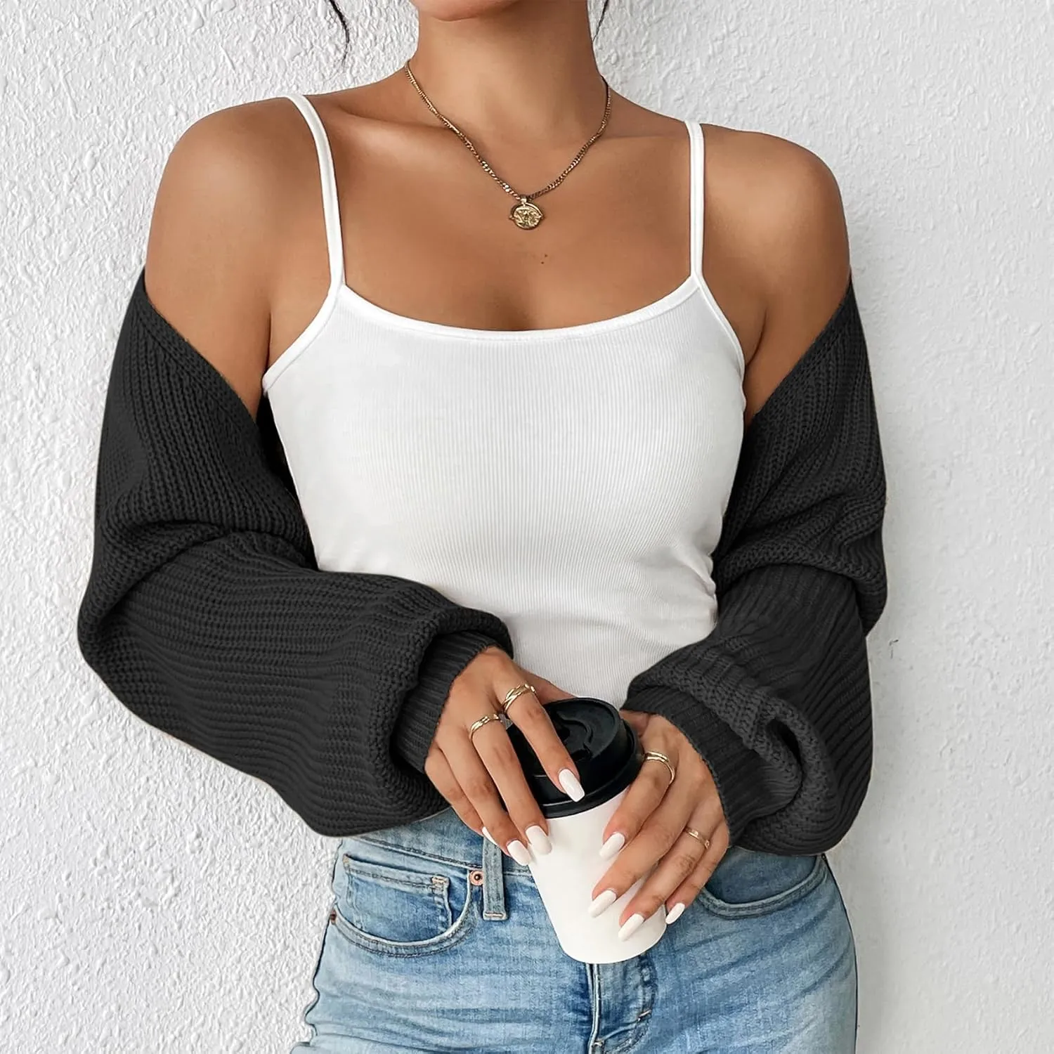 Durio Bolero Shrugs for Women Y2K Long Sleeve Cropped Sweater Cardigan Open Front Womens Fall Fashion 2024