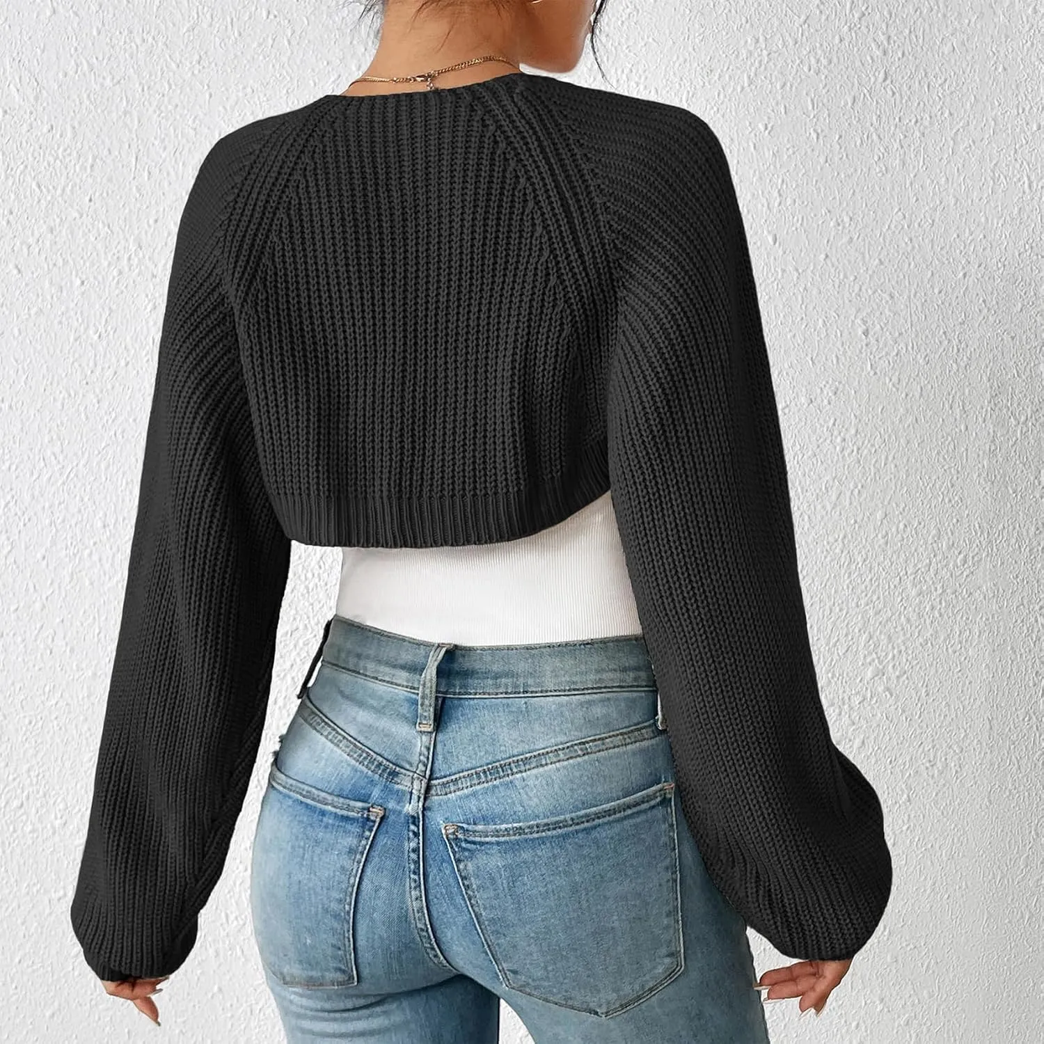 Durio Bolero Shrugs for Women Y2K Long Sleeve Cropped Sweater Cardigan Open Front Womens Fall Fashion 2024