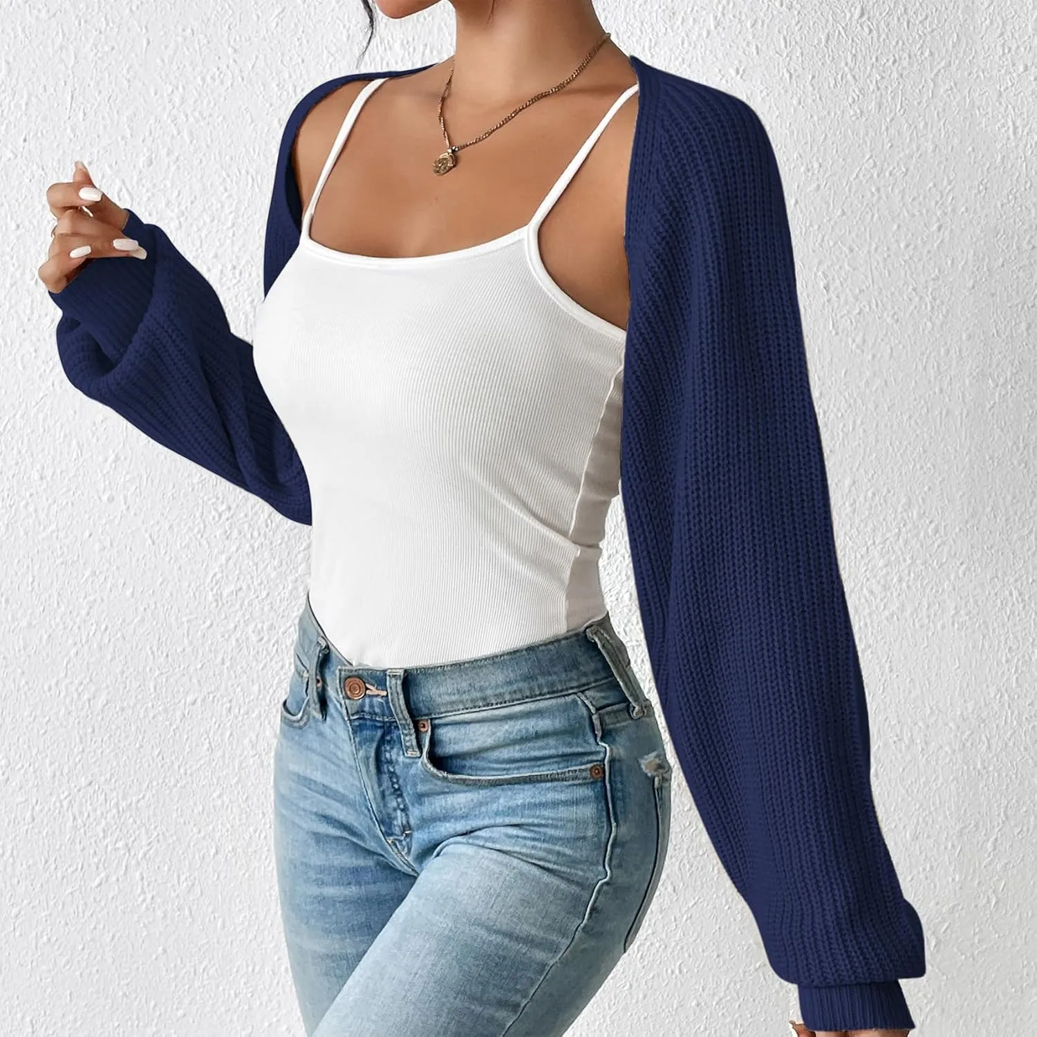 Durio Bolero Shrugs for Women Y2K Long Sleeve Cropped Sweater Cardigan Open Front Womens Fall Fashion 2024