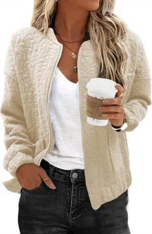 EVALESS Bomber Jackets for Women Spring Fashion 2025 Cute Jacquard Coats Lightweight Zip Up Jackets Dressy Casual