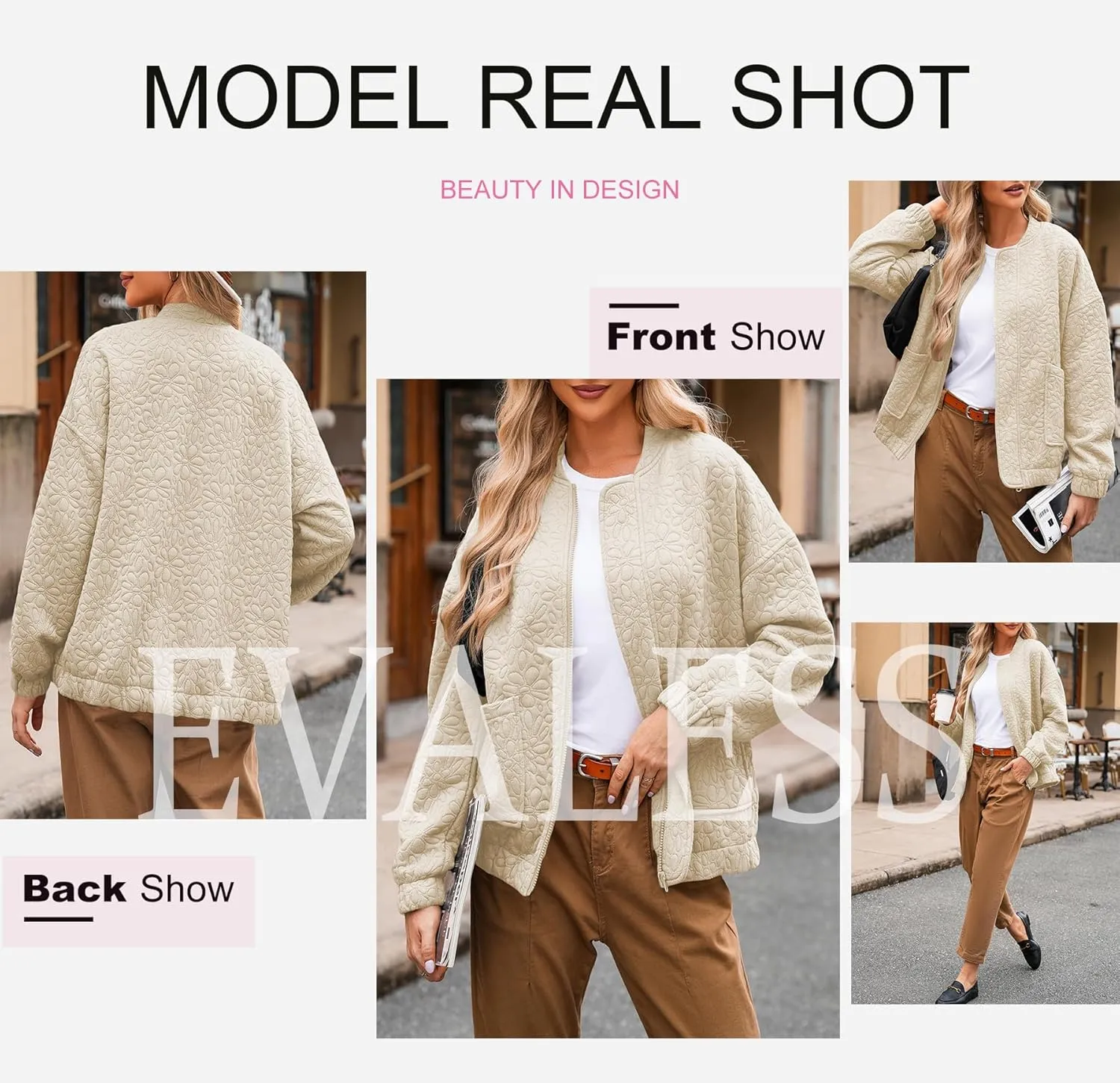 EVALESS Bomber Jackets for Women Spring Fashion 2025 Cute Jacquard Coats Lightweight Zip Up Jackets Dressy Casual